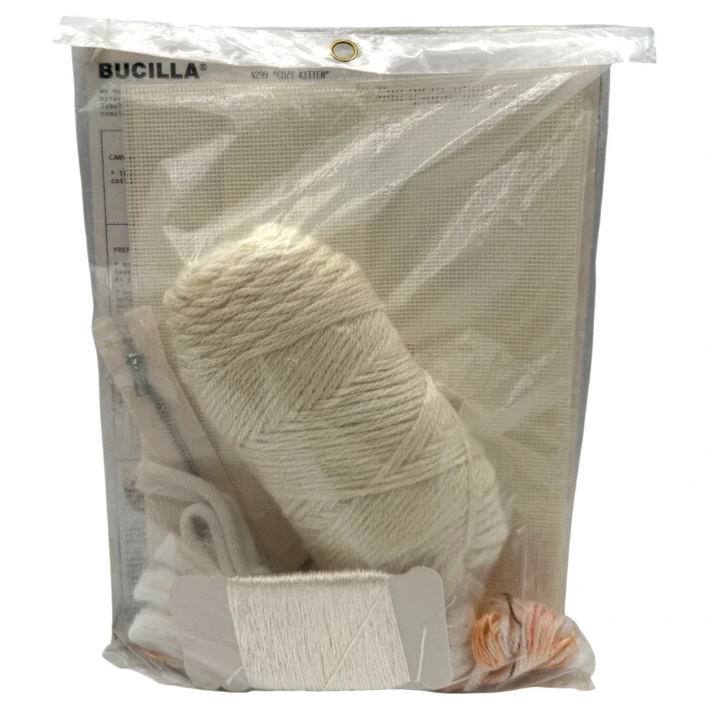 Bucilla Needlepoint Pillow Kit Cozy Kitten 4299 Cushion Cat Vintage NOS Sealed